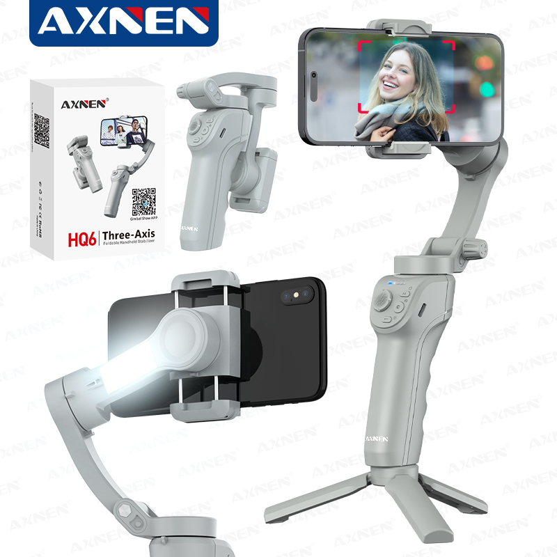 Drone Gimbal For Gopro - HQ6 携帯電話用 3 軸ジンバル ハンドヘルド スタビライザー、補助光付き、顔追跡、Android